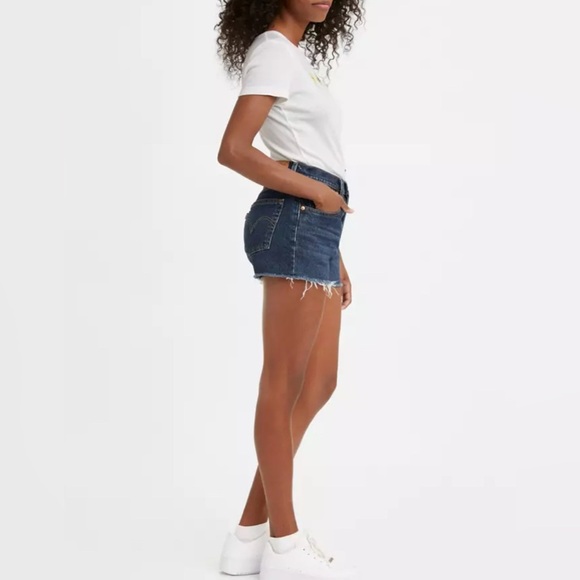 LEVI'S WOMEN'S ORIGINAL 501 HIGH RISE DARK BLUE JEAN SHORT 23 - Picture 2 of 16